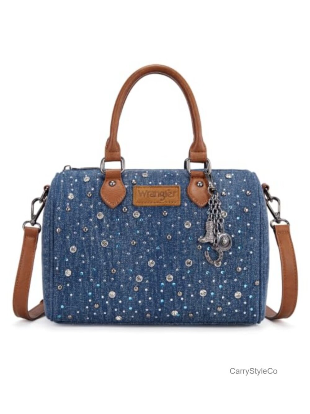 Rhinestone Denim Barrel Satchel Crossbody Bag Y2K Purse
